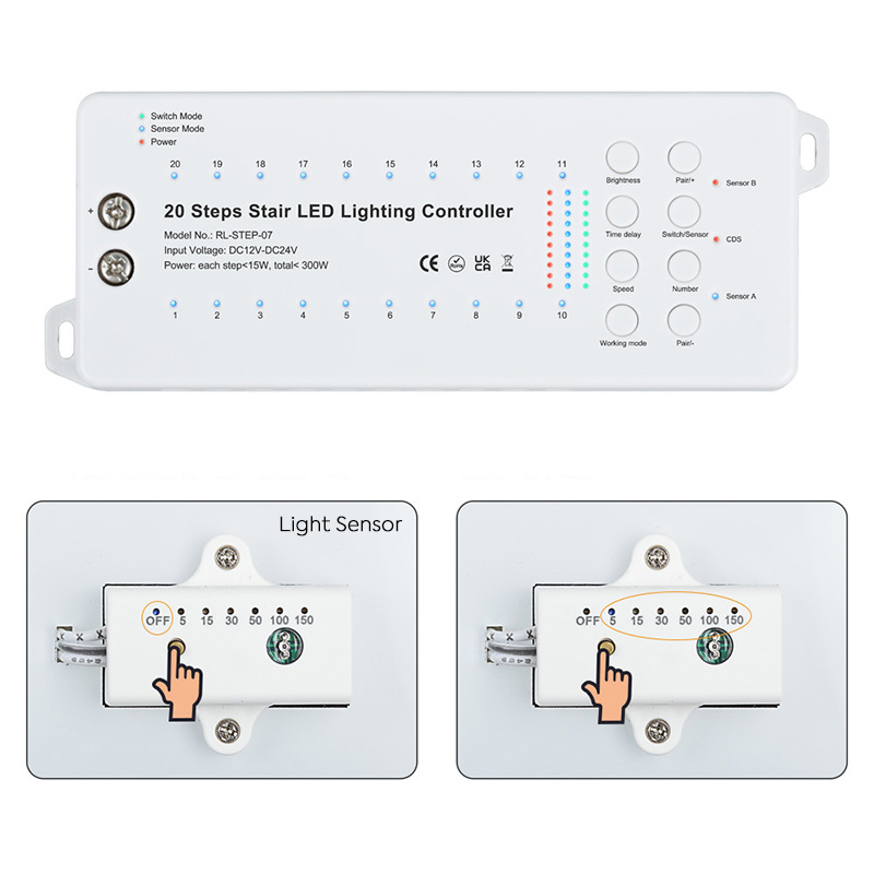 20CH Versatile LED Staircase Lighting Controller (Wireless Wall Panel Control + Motion Sensor) 20CH Versatile LED Staircase Lighting Controller (Wireless Wall Panel Control + Motion Sensor)